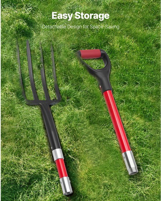 Mestvork met 4 Tanden En Glasvezel Handvat, 1150 Mm Lang, Mestvork met Gesmeed Stalen Y-Handvat voor Hooien, Composteren, Verplanten En Grondbeluchting — afbeelding 4