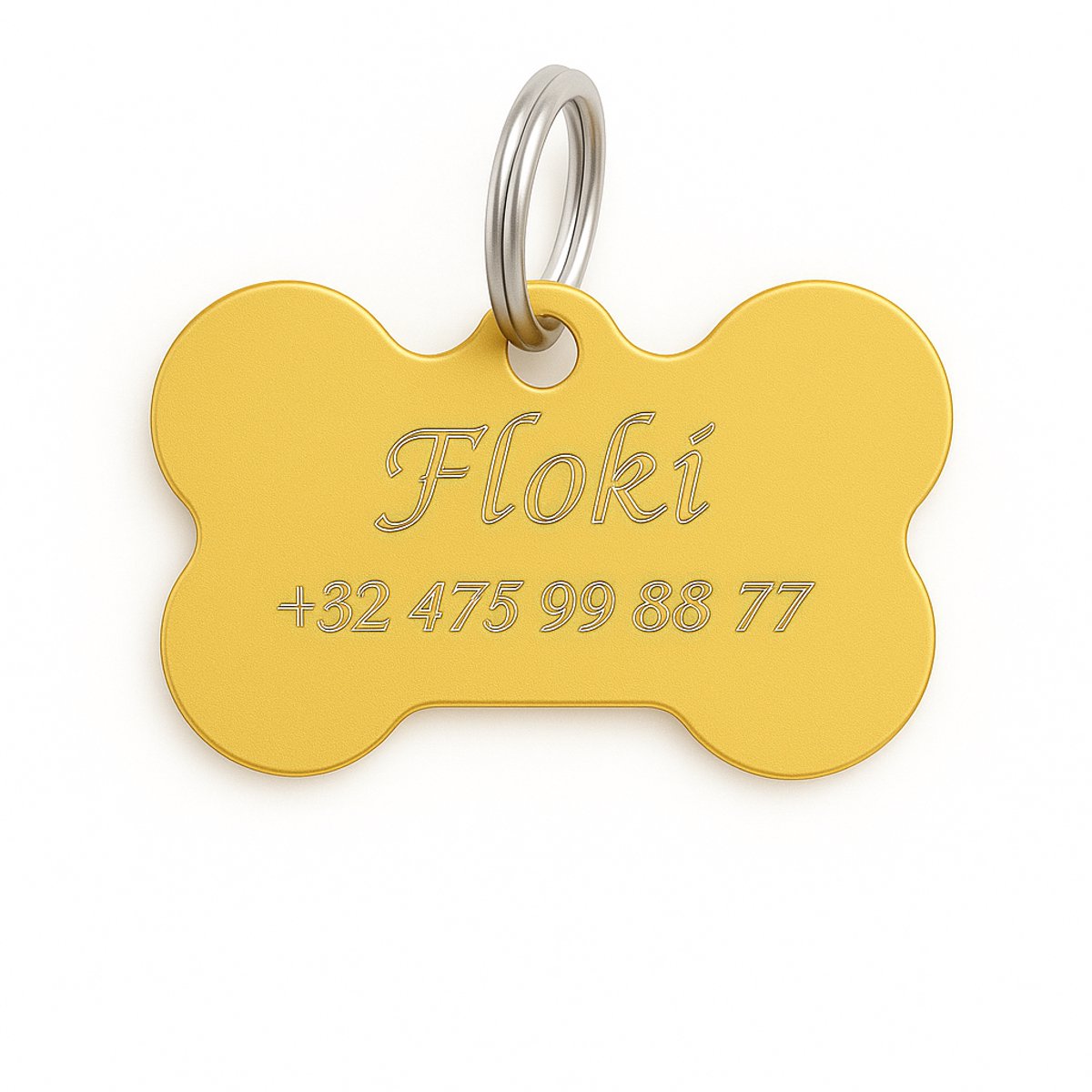 Lovelockers® | Hondenpenning inclusief graveren | Gegraveerde Penning Bot | Oker | maat L 38 x 26 mm | incl 2 regels gravering | Luxe honden penning