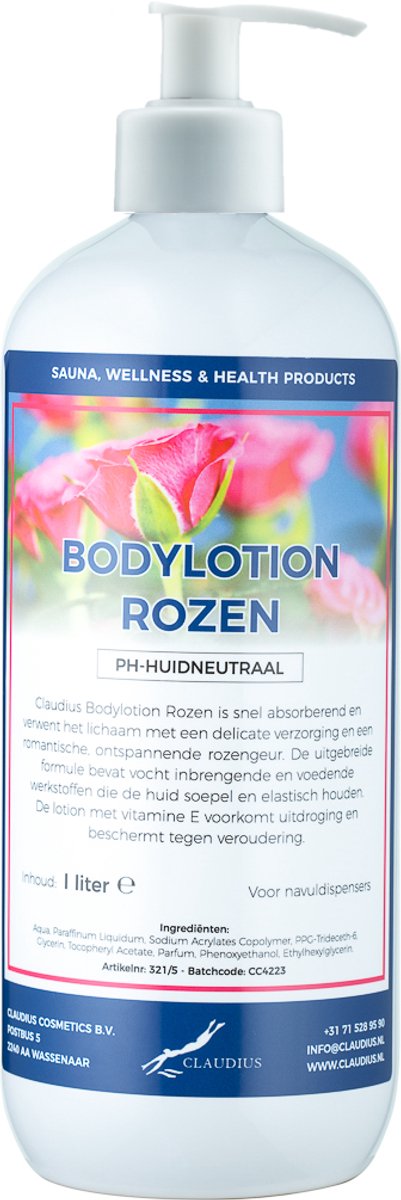 Bodylotion Rozen 1 Liter met witte pomp - stijlvolle en duurzame uitstraling