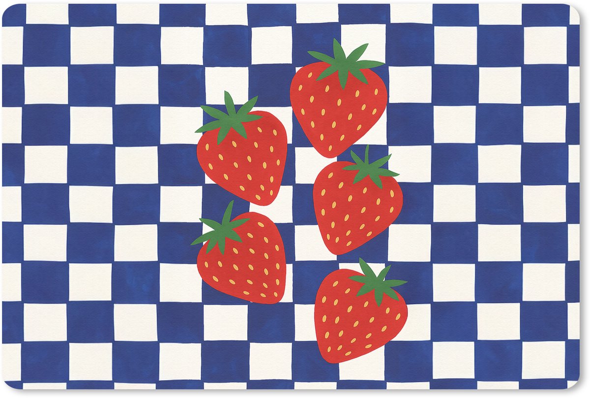 Muismat 27x18 cm - Mousepad Geblokt - Blauw - Aardbeien - Muismatten