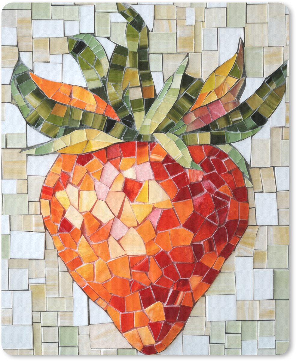 Muismat 19x23 cm - Mousepad Aardbei - Rood - Mozaïek - Fruit - Muismatten