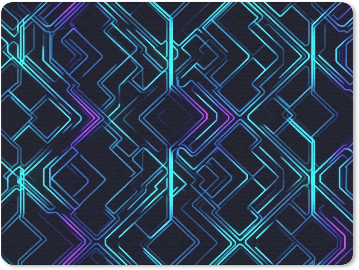 Muismat 23x19 cm - Mousepad Gaming - Ruitvormen - Abstract - Neon - Paars - Muismatten