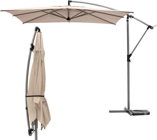 Parasol HESPERIDE HIXA - Parasol déporté - avec pied - Parasol à mât - Rotatif à 360° - 240x250cm - Acier - Polyester - Beige