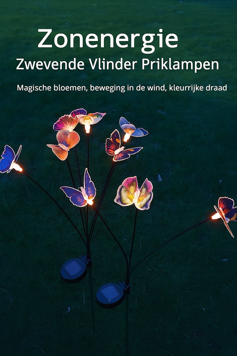 Solar Tuinlamp - Vlinderlamp - Fiber Optic LED Tuinpriklamp - Zonne Energie - Sfeervolle Tuinverlichting - Voor decoratie, borders & landschapsaccenten - Waterdicht