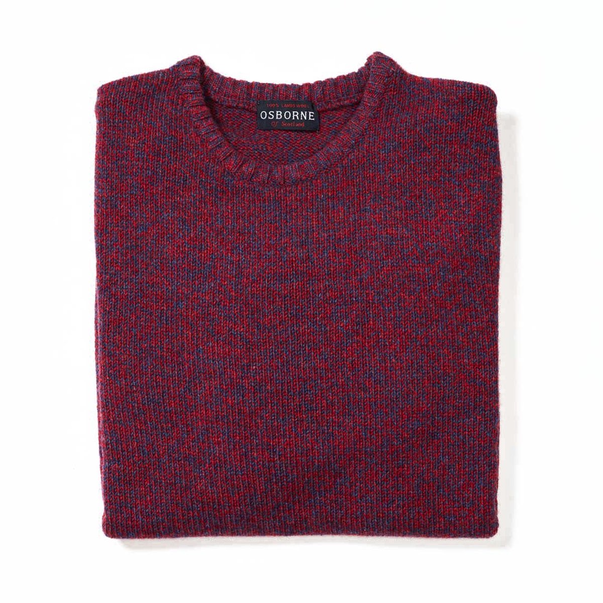 Osborne Knitwear Trui met vervilte ronde hals - Lamswol - Rhapsody/Poppy Melange - M