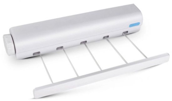 1 étendoir à linge pliable pour mur ou plafond - tige de séchage résistante à l'eau de Javel avec 5 fils et capuchon de protection, adapté au balcon, à la baignoire ou à la terrasse