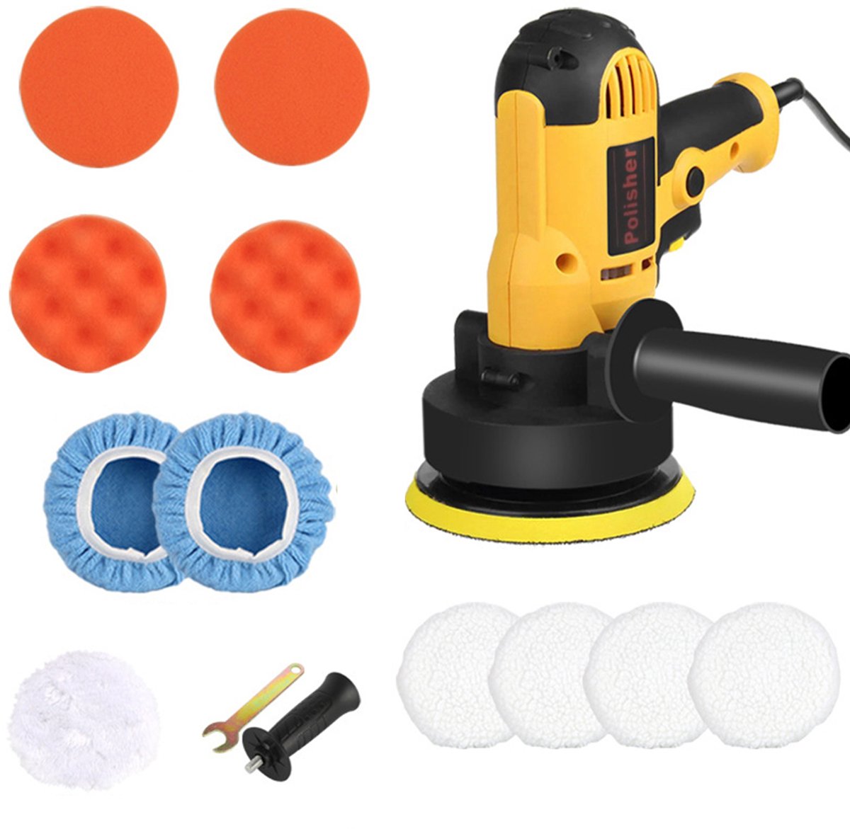 Polijstmachine 700W – Elektrische Autopoetsmachine Ø125mm – Traploos Verstelbare Snelheid – Incl. 6 Polijstschijven, Handvat – Voor Auto, Meubel & Tegels