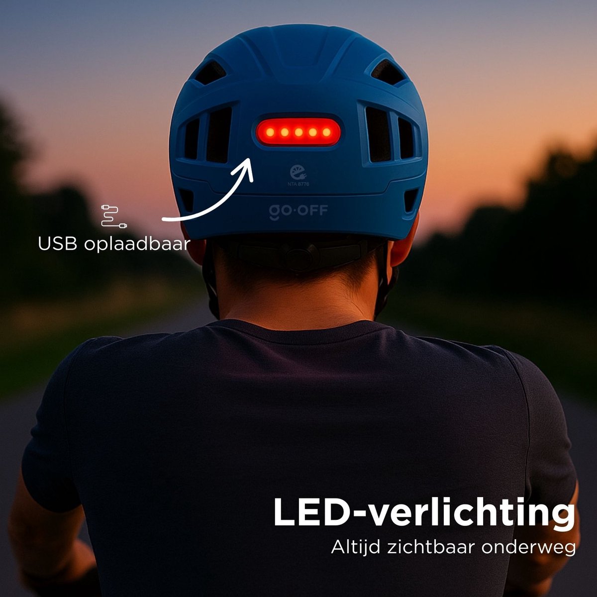 GOOFF® Pilot 4-in-1 Snorfiets Helm met Verlichting en Vizier - Speed Pedelec Fietshelm voor Volwassenen - NTA 8776 - Snorscooter Helm met LED Licht - Goedgekeurd voor Blauw Kenteken en E Bike - Dames en Heren - M - Blauw thumbnail 4