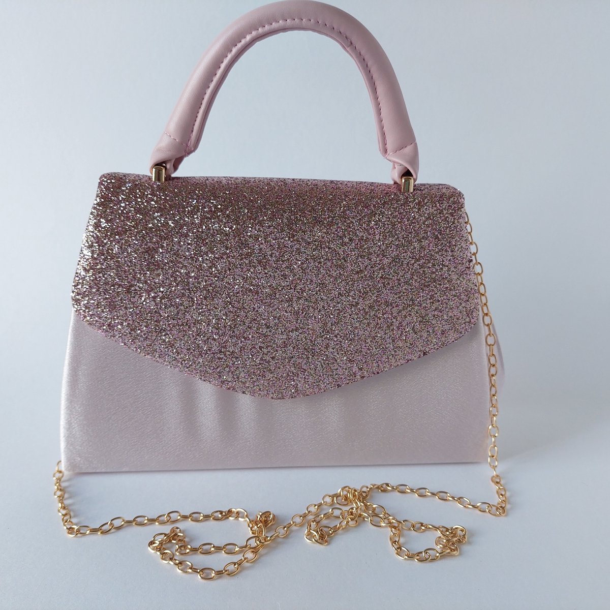 Pastel roze Satijnen Avondtas met Glitter Omslag – Chique Party Bag voor Bruiloft, Feest of Gala