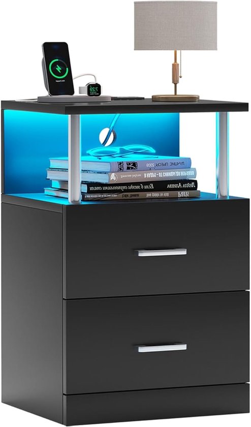 Nachtkastje Hout nachtkastje met slot en 3 laden - geen assemblage vereist tafel for slaapkamer, woonkamer en badkamer, 15.7 L x 13.8 W x 22.8 H Nachtkastje