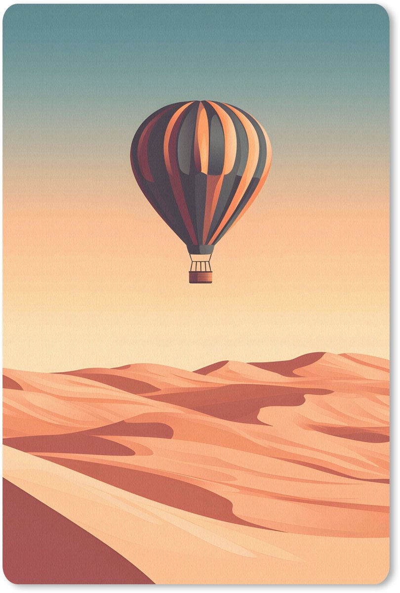 Muismat 18x27 cm - Mousepad Luchtballon - Woestijn - Zonsondergang - Blauw - Muismatten