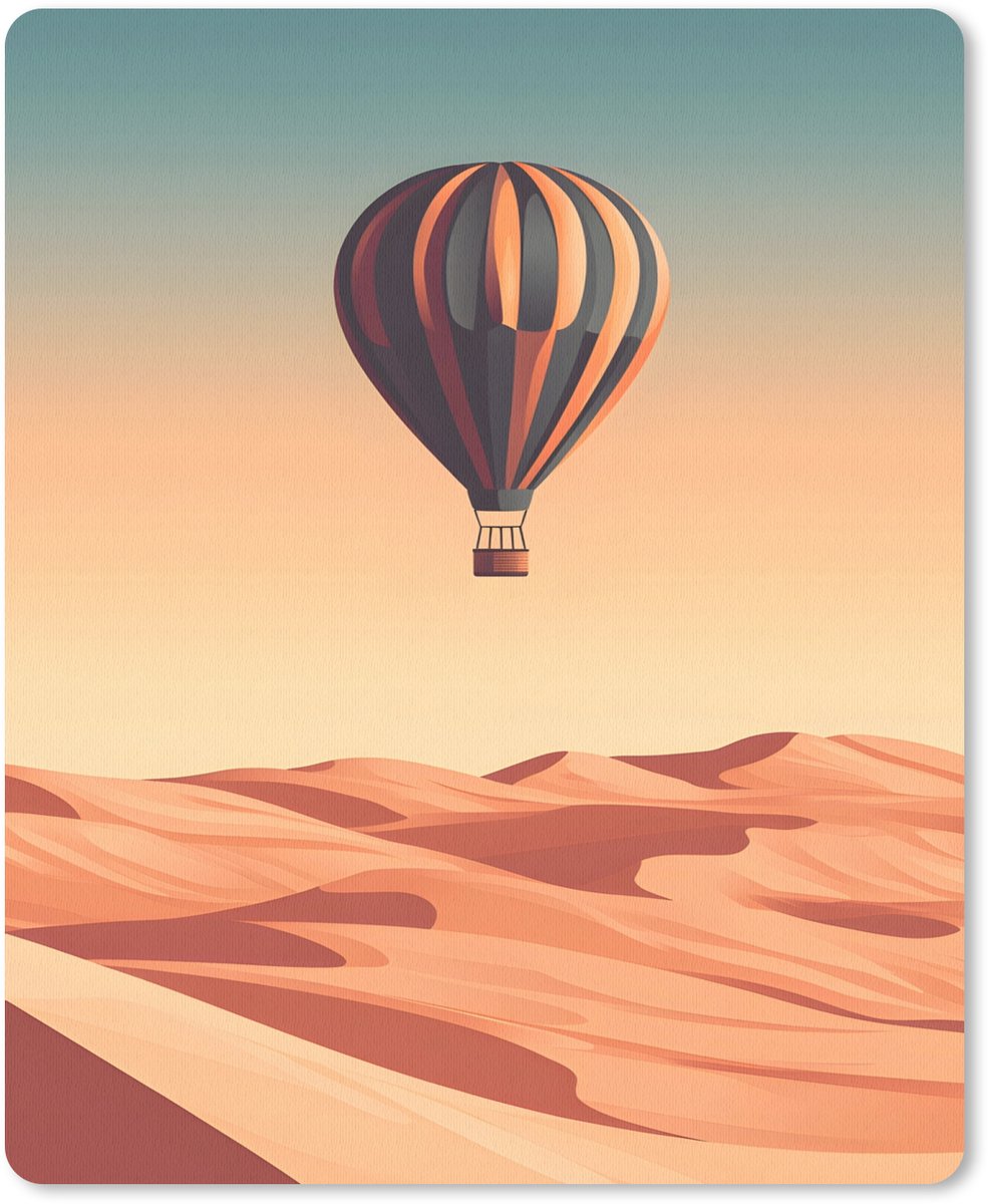 Muismat 19x23 cm - Mousepad Luchtballon - Woestijn - Zonsondergang - Blauw - Muismatten