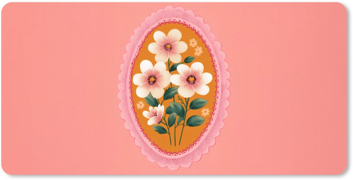 Muismat XXL 100x50 cm - Bureau onderlegger - Bureau mat Illustratie - Bloemen - Rand - Roze - Bureaumat - Gaming mousepad xl - Bureaulegger groot - Computer deskmat