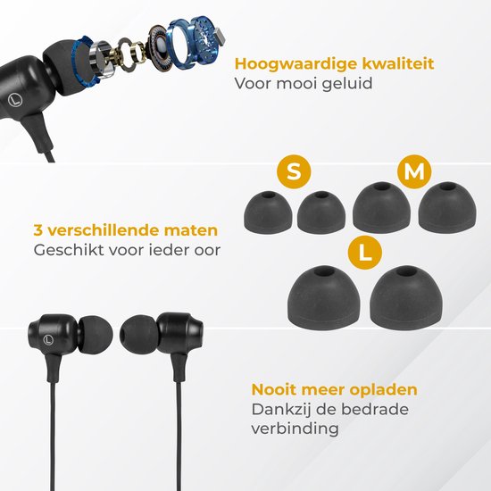 Nuvance Oortjes met Draad - 3.5mm Jack Aansluiting - Oordopjes met Draad - In-Ear Oortjes met Draad en Microfoon - Zwart