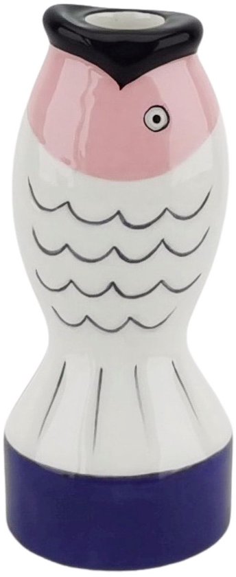Bougeoir Housevitamin - Poisson - Dolomite - Blauw/ Wit/ Rose - 7x7x16,5cm