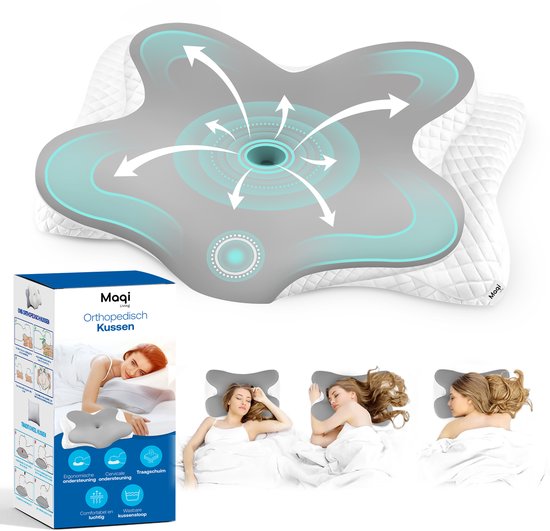 Maqi Living® Hoofdkussen Memory Foam voor Nekklachten – Orthopedisch & Ergonomisch kussen - Geschikt voor rug-, zij- en buikslapers - Traagschuim - Wit