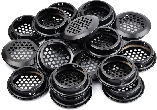 Grilles d'aération rondes 10 pièces - couvercles de grille de ventilation - grille d'aération en acier inoxydable - trous de ventilation - convient pour cuisine, armoire, armoire, armoire à chaussures et salle de bain - 4,2 * 1 cm - noir