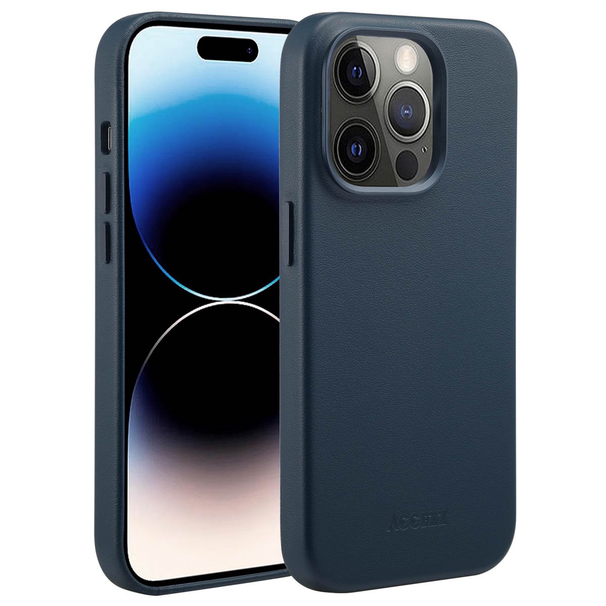 Accezz Hoesje Geschikt voor iPhone 14 Pro Hoesje - Accezz Geschikt voor MagSafe Leather Backcover - donkerblauw