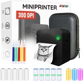 Mini Printer voor Mobiel - 300 DPI - Fotoprinter voor Smartphone - Mini Pocket Printer - Mini Printer Incl.1 Harde Etui + 13 Rollen Papier (Sticker, Normaal, Kleur) + 5 Pennen - Pocket Printer Smartphone - Sticker Printer - Fotoprinter Mobiel