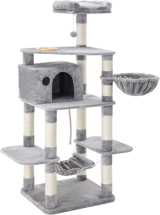 Hoppa! Arbre à chat robuste avec bac à litière - Sisal - Grijs