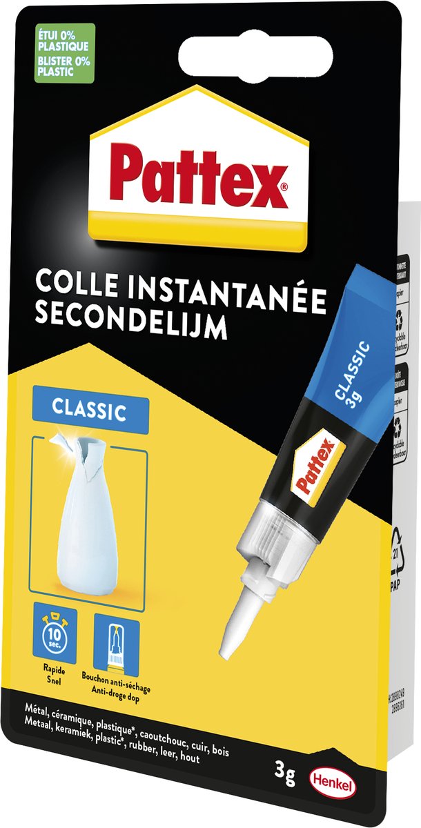 Pattex Classic 3 g Extra sterke Superlijm voor Rubber, Metaal, Glas, Kunststof, Keramiek, Hout, Leder, Porselein & Meer - Secondelijm - Super Glue — cadeau in Cadeau-ideeën - foto 2