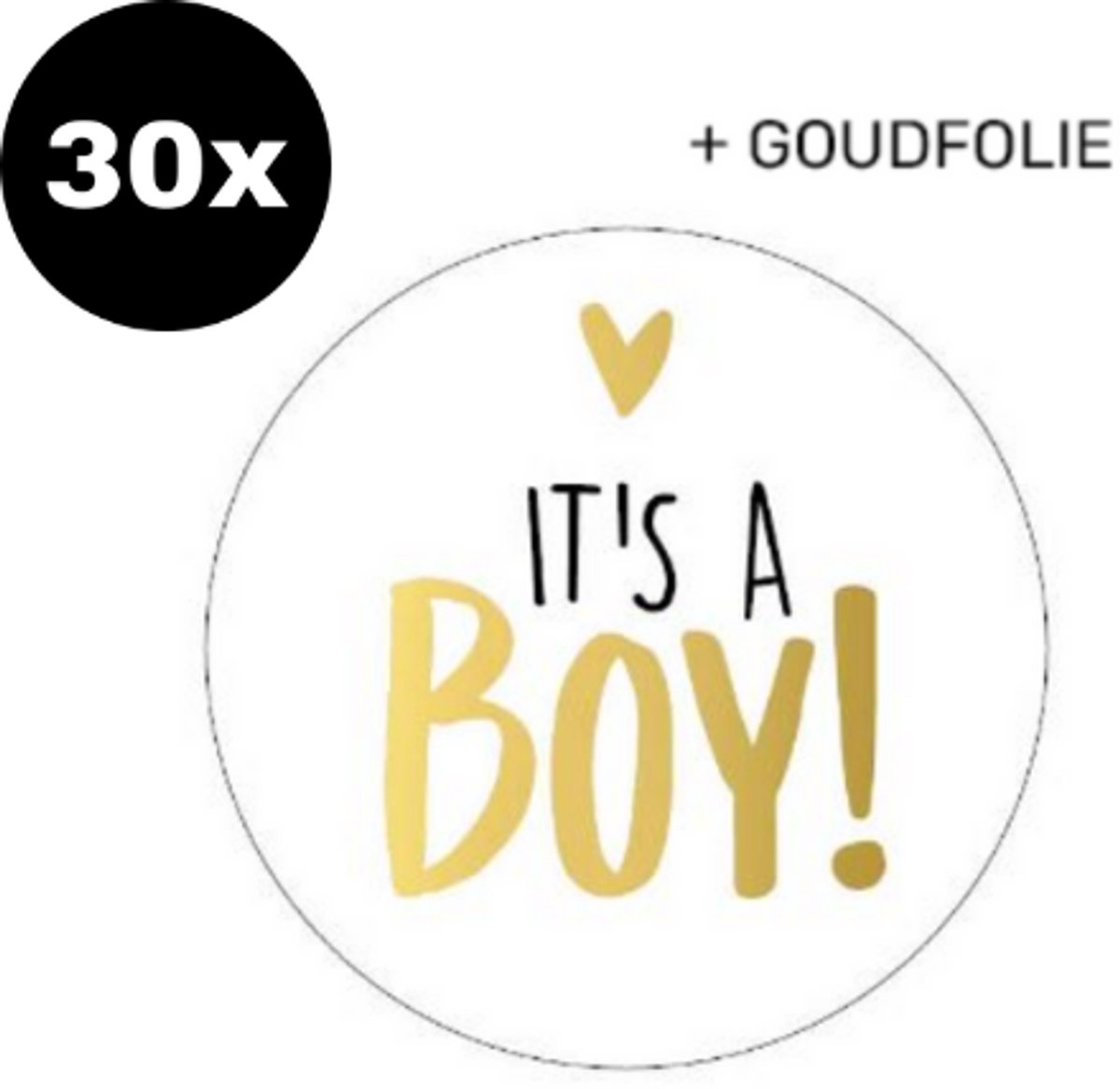 30x Sluitsticker It's a boy - goudfolie - ZOETTT - 40mm - Baby nieuws - Zwangerschap - Sluitzegel geboortekaartje - Geboorte sticker - Luxe sluitzegel