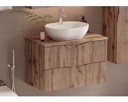 Meubel Square - Badkamermeubel set Morae 80cm - Eiken - Badmeubel met Waskom - Wastafelkast Zwevend