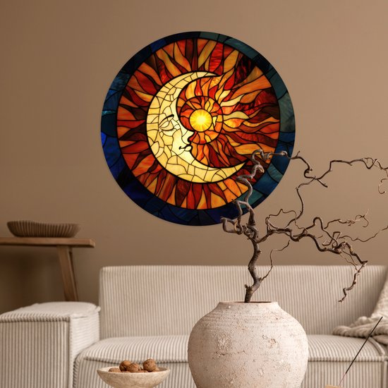 WallCircle® - Papier peint cercle 80x80 cm - Stickers muraux Mosaïque - Glas - Lune - Bleu foncé - Cercle mural salon - Cercle mural chambre - Décoration de chambre autocollante - Accessoires de Décoration murale