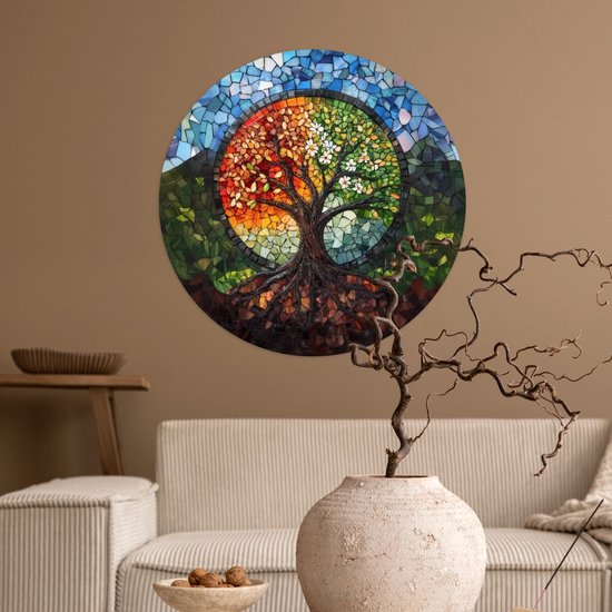 WallCircle® - Papier peint cercle 80x80 cm - Stickers muraux Arbre - Saisons - Mosaïque - Montagnes - Cercle mural salon - Cercle mural chambre - Décoration de chambre autocollante - Accessoires de Décoration murale
