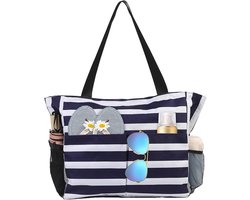 1 stuk strandtas voor dames met rits, grote strandtas, familie, zwemtas, waterdichte strandtas voor dames, tas voor strand, reizen, zwembad, sportschool, blauw
