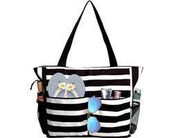 1 stuk strandtas voor dames met rits, grote strandtas, familie, zwemtas, waterdichte strandtas voor dames, tas voor strand, reizen, zwembad, sportschool, zwart
