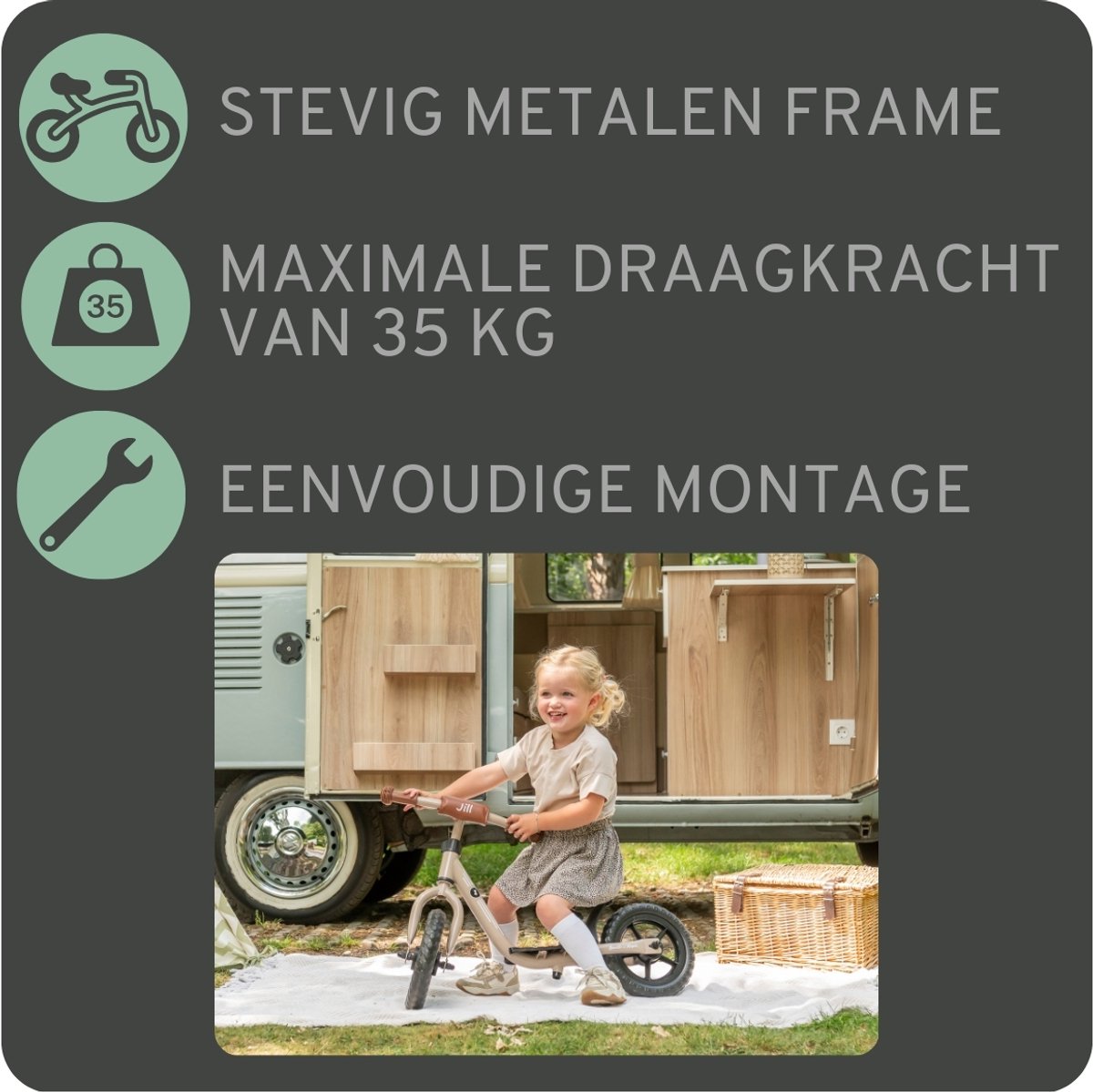 Bandits & Angels Metalen Loopfiets Starter Sand Beige met Voetenplank vanaf 2 Jaar - Limited Edition - Beige Loop Fiets - Verstelbaar Zadel 29 tot 39 cm - Voor Jongens en Meisjes - Compact en Veilig - Lage Instap met Voetenplank — afbeelding 7