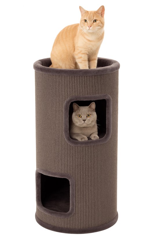 Krabton voor katten – Krabton Enes Grijs M – 42x42x90 cm – luxe krabmeubel met 3 verdiepingen – Flamingo First Class Selection