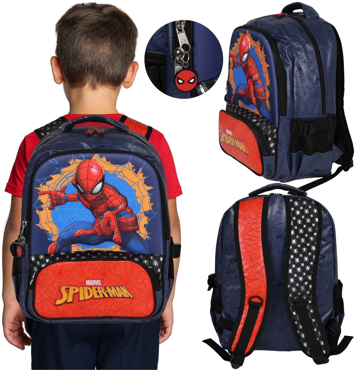 MARVEL Spider Man GESTIJFDE schoolrugzak gewatteerd, Reflectoren SCHOOLTAS voor jongen, LAPTOPVAK 41x30x15cm