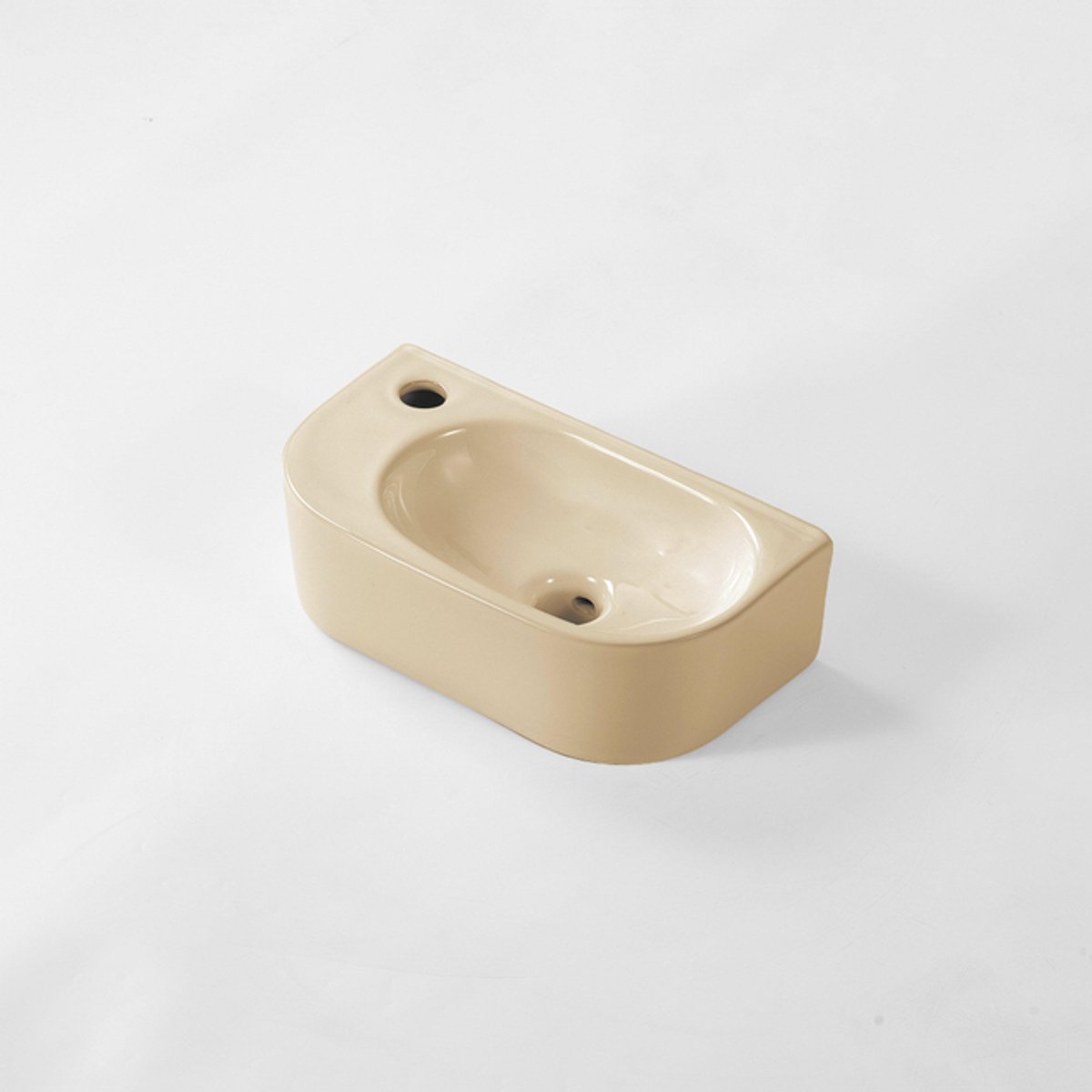 QeramiQ Pure Fontein - 40x22x12cm - Links - Glad - halfrond - 1 kraangat - Keramiek - Beige mat