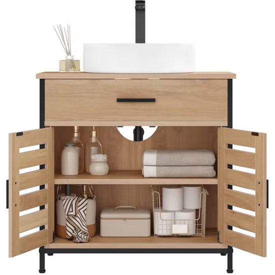 Varnox Badkamerkast - Kastje badkamer - Wastafel kast - Badkamer meubel - Houten badkamerkast - Onderkast - Onderbouwkast - Kastje - Hout - Bruin - 60x60x30cm