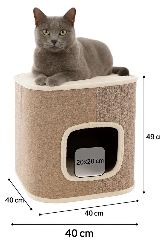 Krabton voor katten – Krabton George Beige & Naturel & Lichtbruin S – 40x40x49 cm – compacte en luxe krabmeubel – Flamingo