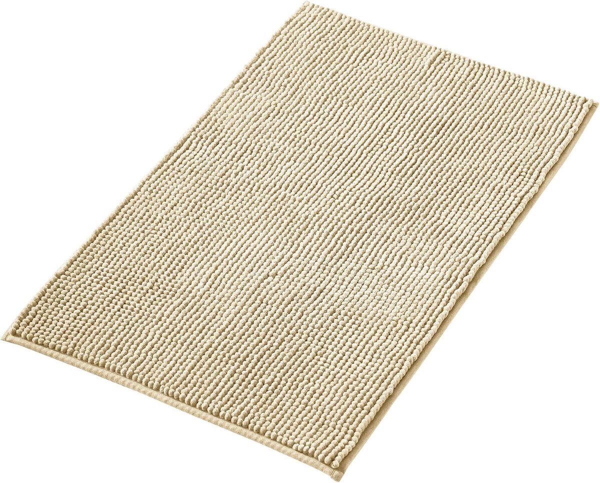 Famanu - Badmat Anti-Slip av soft Chenille | Super absorberend en machinewasbaar | Te combineren als badmat set | Voor de badkamer, douche, bad of als WC mat | Beige – 40x60 cm