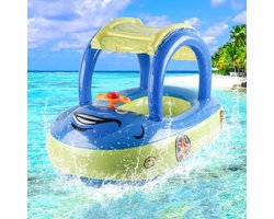 Auto Boot Zwembad met Zonnescherm Baby Zwemring Peuter Zwemband + Luifel Opblaasbaar Boot Luchtbed Zwemmen Strand Speelgoed Vlotter Veiligheid & Plezier Water Spelen Kinderen Zon Bescherming Waterpret Zee Vakantie Duurzaam Stevig Materiaal TOP Cadeau