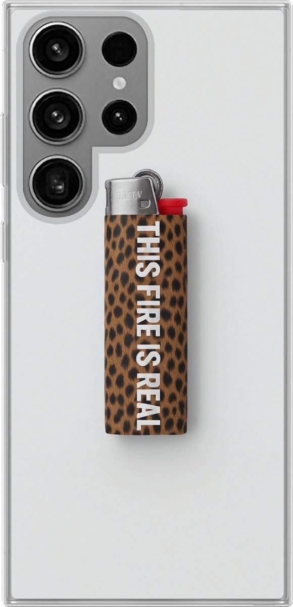Telefoonhoesje Geschikt voor Samsung Galaxy S23 Ultra hoesje - Aansteker - Quote - Panterprint - Siliconen Telefoonhoesje Telefoonhoesje