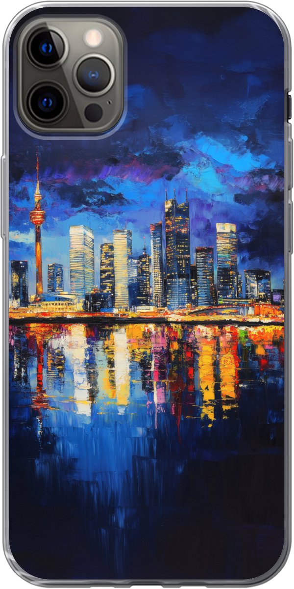 Telefoonhoesje Geschikt voor iPhone 12 Pro Max hoesje - Skyline Toronto - Modern - Stadslicht - Blauw - Siliconen Telefoonhoesje Telefoonhoesje