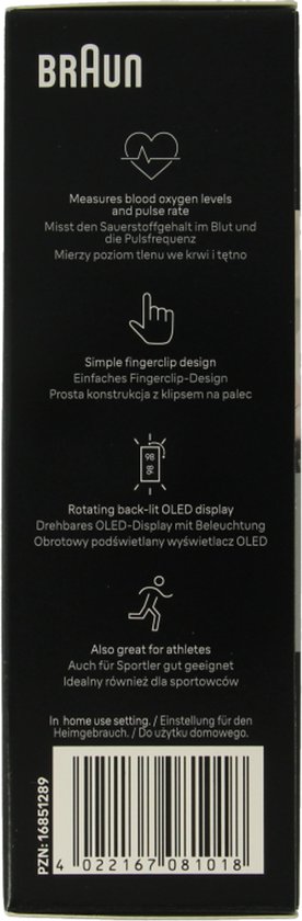 Braun polsoximeter meet zuurstof en polsslag, eenvoudig in gebruik