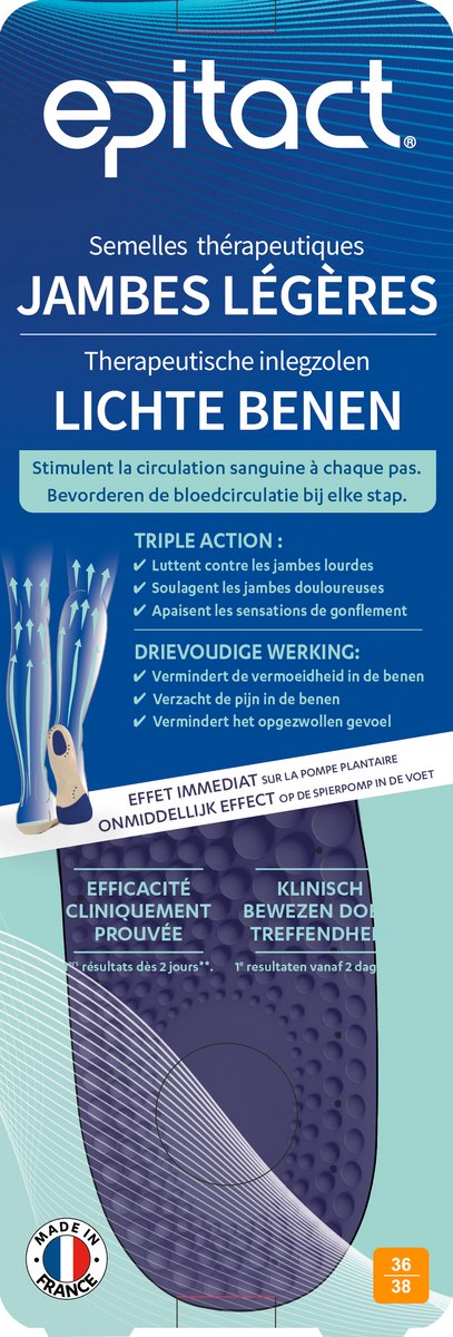 Epitact Lichte Benen - Therapeutische Inlegzolen - Maat 36/38 - Voor Zware Benen - Stimuleert Bloedsomloop - 1 Paar