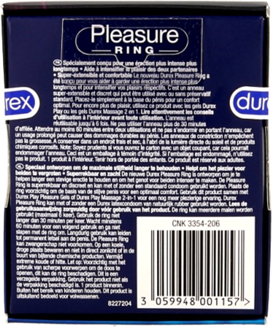 Durex Pleasure Ring verpakking met productinformatie en barcode.