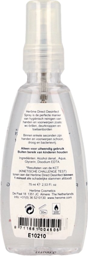 Herome Direct Desinfect Desinfecterende Spray - 80% Alcohol - voor het Desinfecteren van de Handen - 75ml