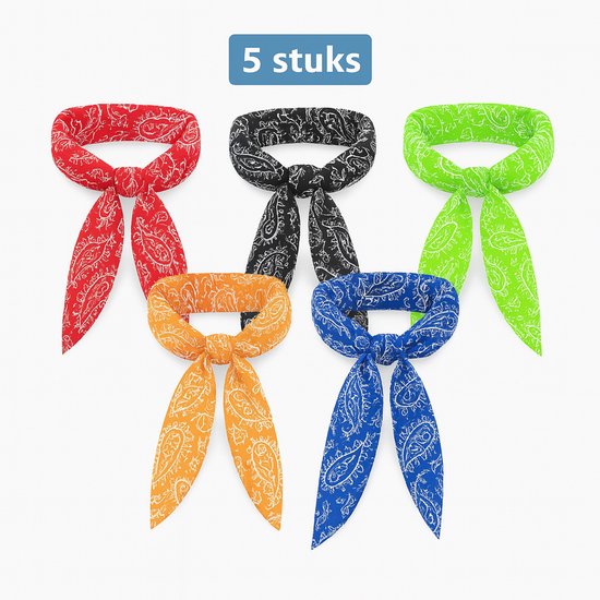 Koelsjaal – 5 Stuks – Verkoelend – Sjaal Dames & Heren – Verfrissende Zomerse Sjaal – Rood/Zwart/Groen/Oranje en blauw
