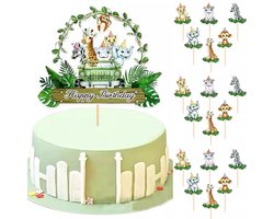 Jungle Animals taart en cupcake topper set Party 19-delig - taart - cupcake - verjaardag - kinderfeest - decoratie - jungle - dieren - feest - bakken