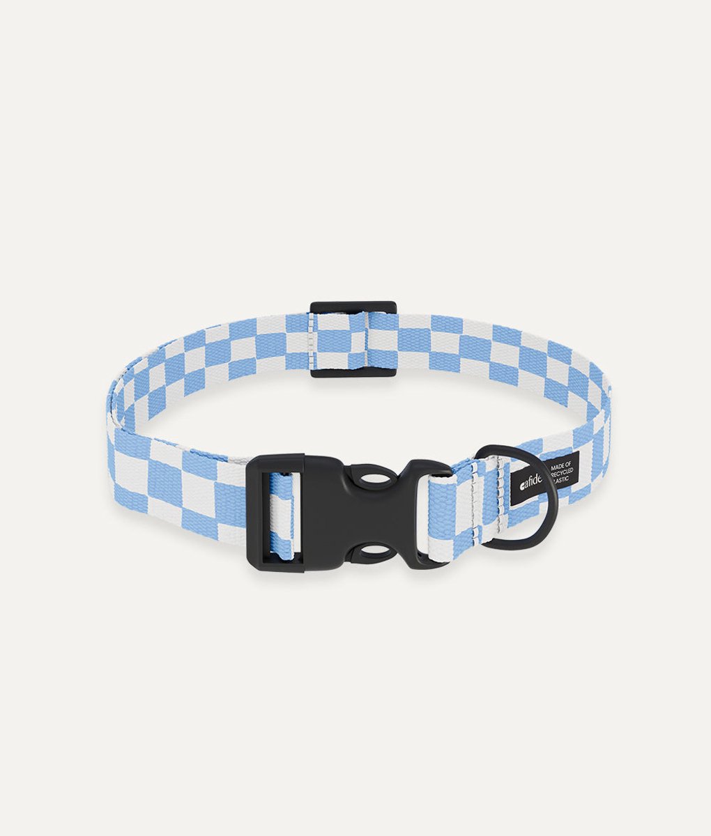 Comfortabele hondenkraag – Vichy ontwerp – Blauw – Verstelbaar & duurzaam – Gerecycled PET – Juno