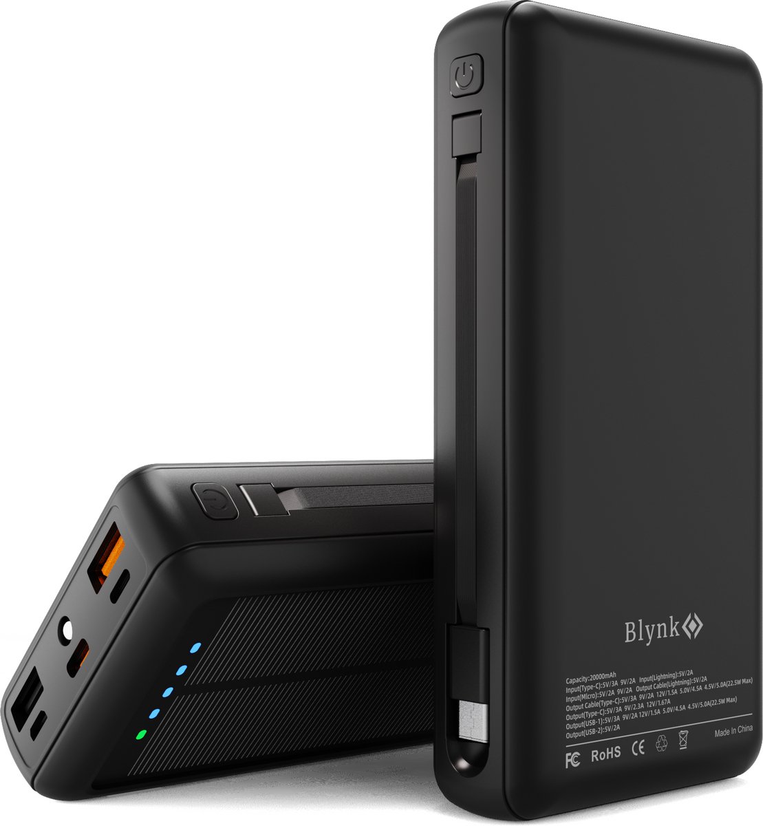 Blynk Solar Powerbank 20.000 mAh 22.5W Zwart - afbeelding 2