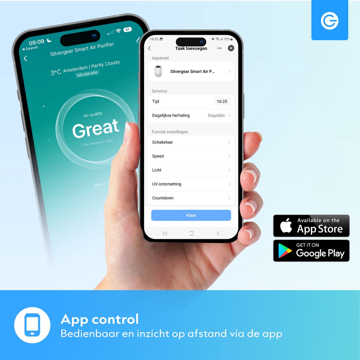 Luchtreiniger XL met App - 360 m3 - Air Purifier - Luchtreinigers met HEPA Filter en Ionisator - Werkt tegen Huisstofmijt, Hooikoorts, Allergie - Silvergear — afbeelding 7